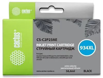 Картридж Cactus CS-C2P23AE №934XL, чёрный, 56.6 мл, пигментные чернила, с чипом