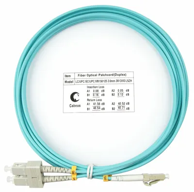Патч-корд оптический Cabeus FOP-50-LC-SC-3m, Duplex LC-SC, OM3 50/125, LSZH, 3 м