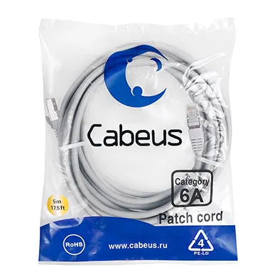 Патч-корд Cabeus PC-SSTP-RJ45-Cat.6a-5m-LSZH, S/FTP Cat.6a, 2×RJ45, 5 м, LSZH