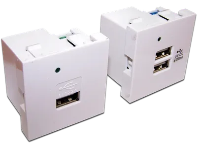 Модуль USB-зарядки Lanmaster LAN-EZ45x45-2U/R2-WH, 2 порта, 2.1 А/5 В, 45x45, белый