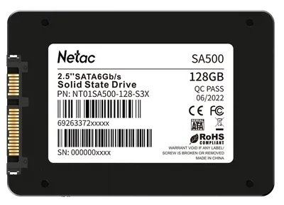 SSD Netac NT01SA500-128-S3X, 128GB, 2.5", SATA, 520/450 МБ/с