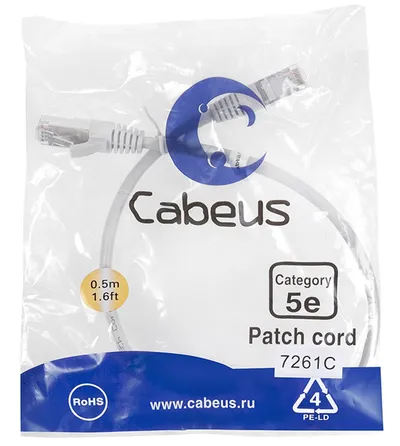 Патч-корд Cabeus PC-FTP-RJ45-Cat.5e-0.5m, F/UTP Cat.5e, 0.5 м, серый