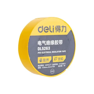Изолента DELI DL5263, ПВХ, 0,13×18 мм × 9,15 м, до 600 В, желтая