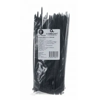 Стяжка кабельная Cablexpert NYT-200x3.6B, нейлон, 200×3.6 мм, чёрная, 100 шт.