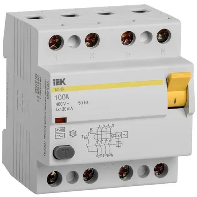Выключатель дифференциального тока IEK MDV10-4-100-030, 4п, 100 А, 30 мА, тип AC