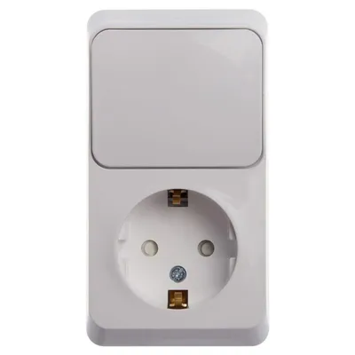 Блок розетка+выключатель SE Systeme Electric BPA16-201B, розетка с/з со шторками, 1-кл. выкл., белый