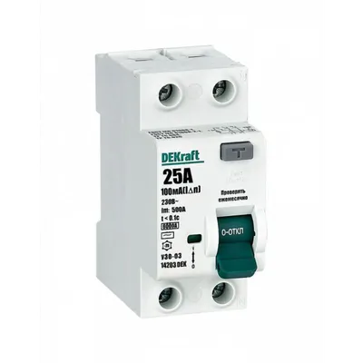 УЗО DEKRAFT 14203DEK, 2Р, 25А, 10мА, тип AC, 6кА