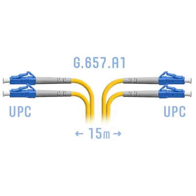 Патч-корд оптический SNR SNR-PC-LC/UPC-DPX-A-15m, LC/UPC–LC/UPC, SM G.657.A1, Duplex, 15 м