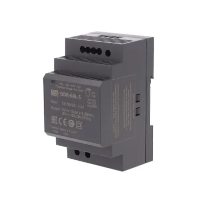 Преобразователь DC/DC MeanWell DDR-60L-5, 60 Вт, вход 18–75 В, выход 5 В/6 А, DIN