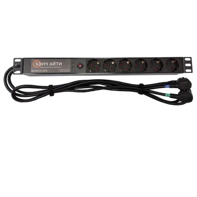 Блок розеток Bonch BONCH-ATS/PDU 8A-6S-S/S, с АВР, 6 розеток, 8 А, 19"