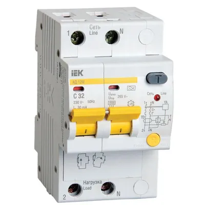 Дифференциальный автомат IEK АД-12М MAD12-2-032-C-030, 2P, C 32 А, 30 мА, тип A, 4.5 кА