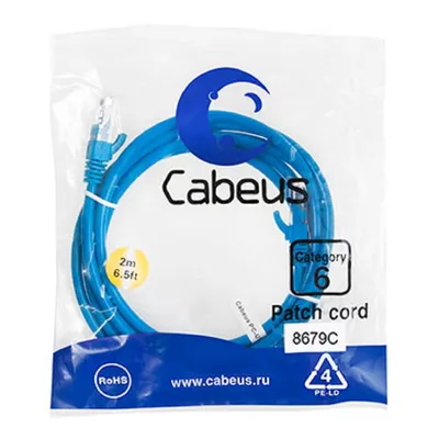 Патч-корд Cabeus PC-UTP-RJ45-CAT.6-2M-BL, U/UTP Cat.6, 2 м, синий