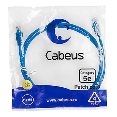 Патч-корд Cabeus PC-UTP-RJ45-Cat.5e-1.5m-BL-LSZH, U/UTP cat.5e, 1.5м, LSZH