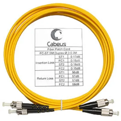 Патч-корд оптический Cabeus FOP(d)-9-FC-ST-3m, duplex FC-ST, 9/125 SM, 3 м, LSZH