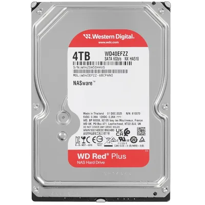 Жесткие диски Western Digital Red Plus NAS HDD 3.5" SATA 4TB, 5400 rpm, 128MB buffer, CMR, WD40EFZZ, 1 year