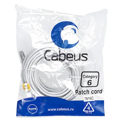 Патч-корд Cabeus PC-FTP-RJ45-Cat.6-20m-LSZH, F/UTP, кат. 6, RJ45, 20 м, серый