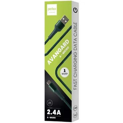 Кабель Perfeo U4023, USB-A — Micro USB, 2.4A, 1м, зеленый