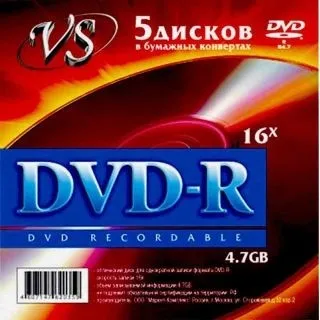 Диски VS VSDVDPRK501, DVD+R, 4.7ГБ, 16x, 5шт