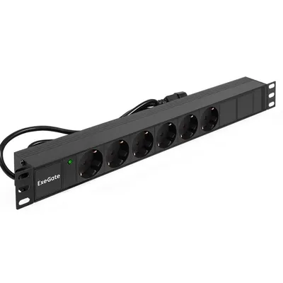 Блок розеток ExeGate EX280829RUS, 19", 1U, 6×Schuko, C14, 2.5м