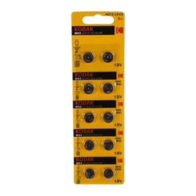 Батарейки Kodak AG12 (386) LR1142, LR43 [KAG12-10] Max Button Cell (100/1000/70000) (10 шт. в уп-ке)