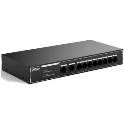 Коммутатор Dahua DH-SG1010LP, 8×1GbE PoE, 2×1GbE uplink, PoE 65Вт