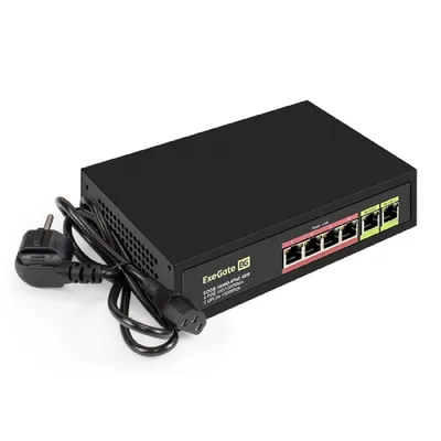 Коммутатор ExeGate EDGS-1006D.4PoE-65W, 6×1GbE, 4 порта PoE 802.3af, бюджет 65 Вт