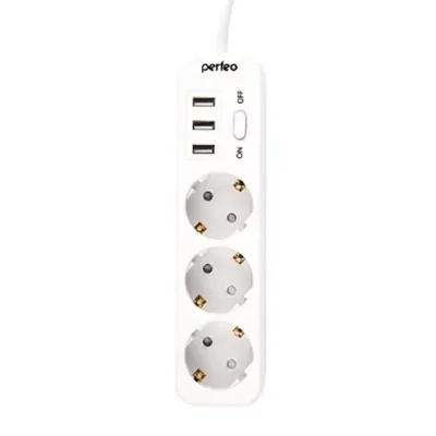 Сетевой фильтр Perfeo POWER STREAM PF_C3908, 3 розетки, 3 USB, 2500 Вт, кабель 4 м