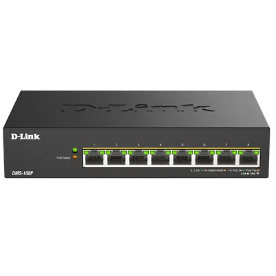 Коммутатор D-Link DMS-108P/A1A, 8x2.5GBase-T PoE 802.3bt, бюджет 230 Вт