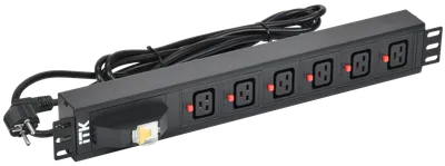 Блок розеток ITK PH21-06C19-11, 6×C19, 16 А, 1,5U, черный