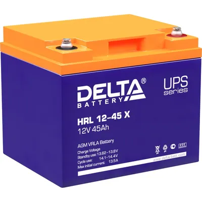 Аккумуляторная батарея Delta HRL 12-45 X, 12 В, 45 А·ч, AGM, клеммы под болт М6