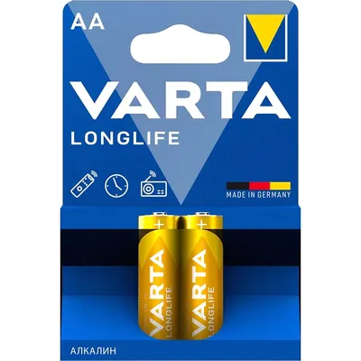 Батарейка VARTA LONGLIFE LR6 AA, алкалиновая, 1.5 В, 2 шт.