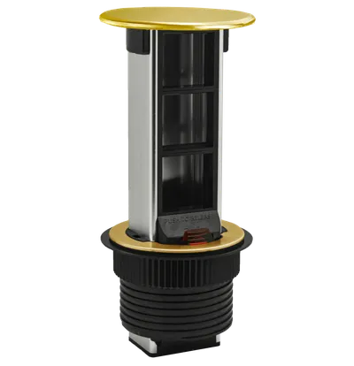 Розеточный блок Donel DDSB6V1BR, настольный встраиваемый выдвижной, Vertical, 6 мод., латунь