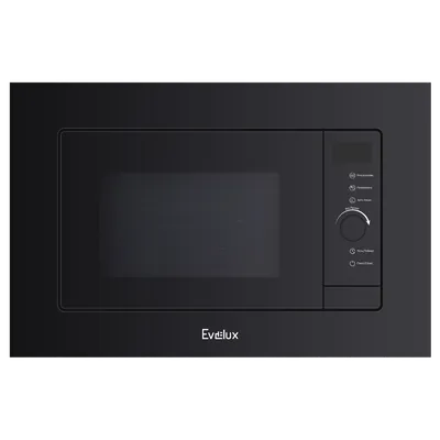 Микроволновая печь Evelux, ВхШхГ 39х595х31.3 см, встраиваемая, 20 л, сенсорное управление, галогеновая подсветка, цифровой дисплей, 5 авторежимов, разморозка, блокировка от детей, таймер, 10 уровней мощности, цвет черный
