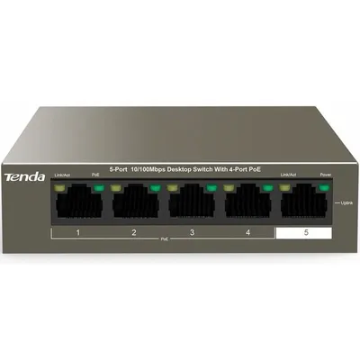 Коммутатор Tenda TEF1105P-4-38W, 5×100 Мбит/с, 4 порта PoE, неуправляемый