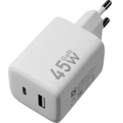 Зарядное устройство Defender UPA-145, 45 Вт, USB-A + USB-C, белый