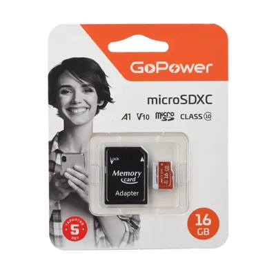 Карта памяти microSDHC GoPower 16 ГБ, Class 10 UHS-I U3 V10 A1, 80 МБ/с