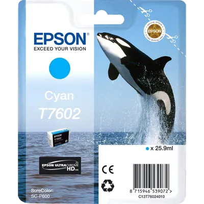 Картридж струйный Epson C13T76024010 (T7602), голубой, 25,9 мл, Ultrachrome HD