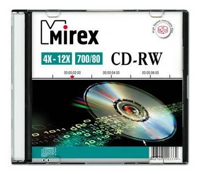 Диск CD-RW Mirex, 700 МБ, 4–12x, Slim Case