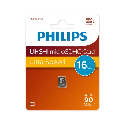 Карта памяти Philips FM16MD55B/97, microSDHC, 16 ГБ, Class 10, UHS-I, 90 МБ/с