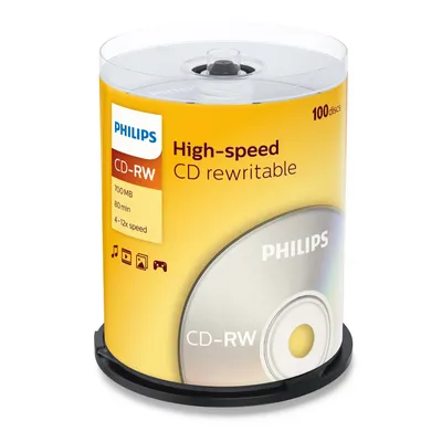 Диск CD-RW Philips CW7D2NB00/97, 700 МБ, 12x, Cake Box, 100 шт
