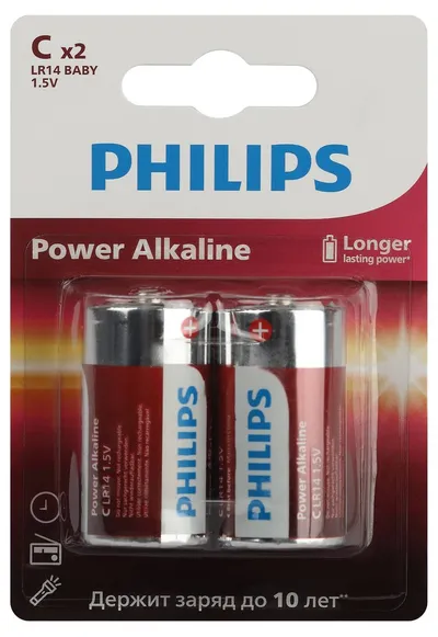 Батарейки Philips LR14P2B/51 Power, алкалиновые, тип C (LR14), 2 шт.