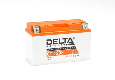 Аккумулятор Delta CT 1208, 12 В, 8 А·ч, 130 А, AGM, клеммы BN