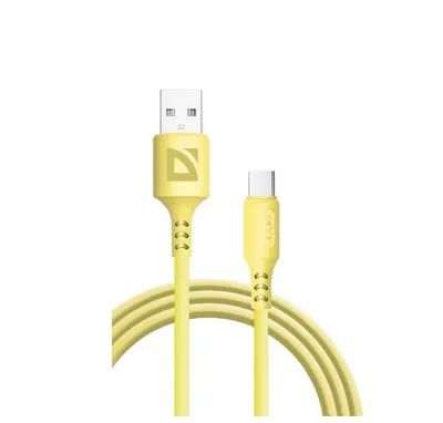 Кабель Defender F207 87106YEL, USB 2.0, Type-C, 1м, желтый