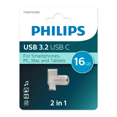 Флеш-накопитель Philips FM16FD145B/97, 16GB, USB 3.2 + Type-C