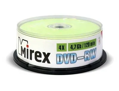 Диск DVD-RW Mirex 202530, 4.7 ГБ, 4x, Cake Box 25 шт.
