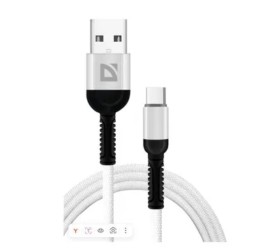 Кабель Defender F167 87103WHI, USB 2.0 AM-Type C, 1м, нейлон, белый