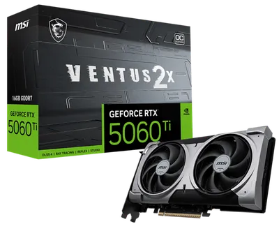 Видеокарта MSI GeForce RTX 5060 Ti 16G VENTUS 2X OC PLUS, 16 ГБ GDDR7, 128 бит, PCIe 5.0