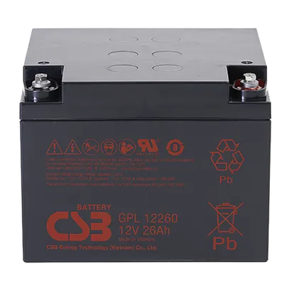 Аккумулятор CSB GPL12260, 12 В, 26 А·ч, AGM, клеммы B3 (болт М5)