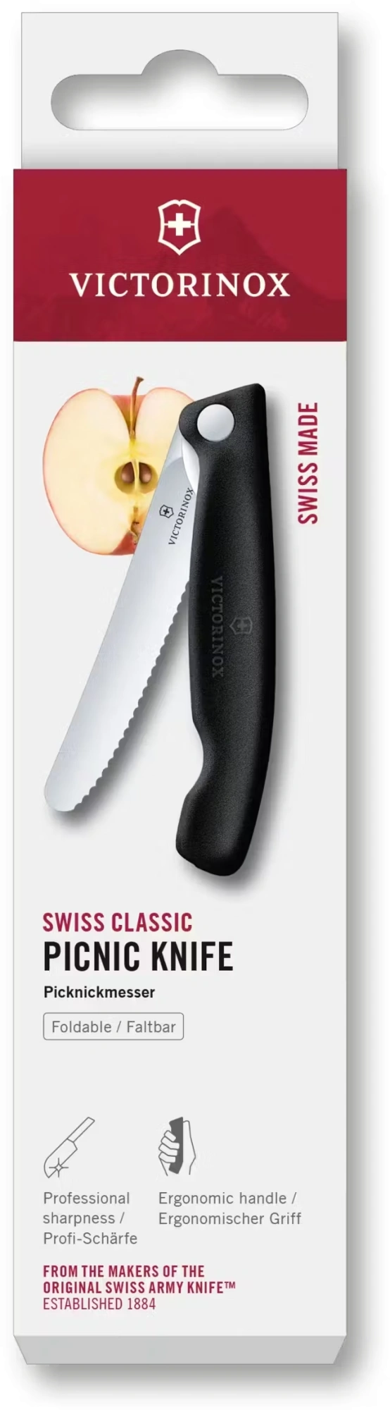 Нож кухонный Victorinox Swiss Classic (6.7833.F) стальной столовый лезв.110мм серрейт. заточка черный карт.коробка