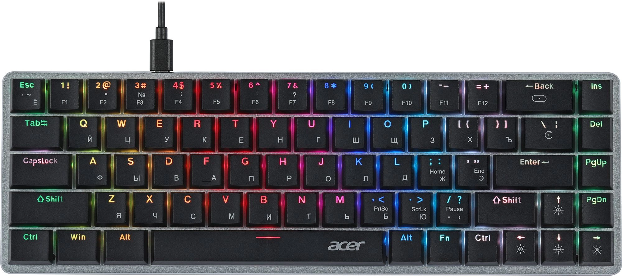 Клавиатура Acer OKW302 механическая серебристый USB Multimedia for gamer для ноутбука LED (ZL.KBDCC.01C) кабель 1.8м